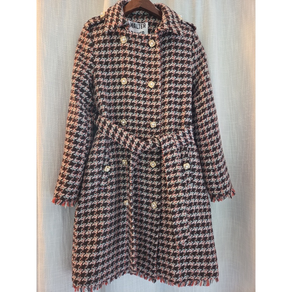 Walter Baker Vicky Coat Autumn Tweed Houndstooth Pattern Size Small New